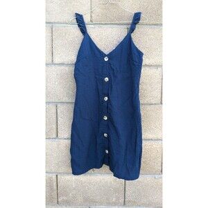 Le Lis Navy Button Down Denim Dress Size Small Babydoll 90s classic